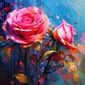 Vibrant Rose Painting With Water Drops - Dmitry Spiros Inspired Digital Illustration