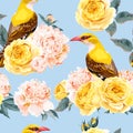 Roses and birds seamless