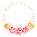 Roses in bloom watercolor decoration wreath