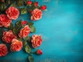 Roses Border with copy space.Beautiful Frame Composite with Wood ,Women& x27;s and Mother& x27;s Day,generated with AI. Royalty Free Stock Photo