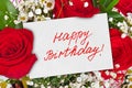 Roses bouquet and card Happy Birthday Royalty Free Stock Photo