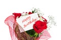 Roses bouquet and card Happy Birthday Royalty Free Stock Photo