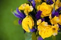 Roses bouquet of flower gift close up, Greeting card yellow viol