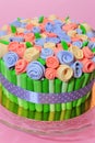 Roses bouquet fondant cake details Royalty Free Stock Photo