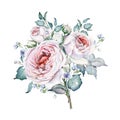 Roses Bouquet. Watercolor Flowers. White and Pink Roses Royalty Free Stock Photo