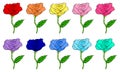 Roses cartoon icon set. Rose vector illustration isolated on white background. Different colors Royalty Free Stock Photo