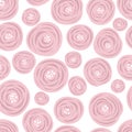 Roses in a cartoony simple hand-drawn scandinavian style. Vector seamless pattern in pastel colors on a white background