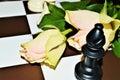 Roses, chessboard, love as a game Royalty Free Stock Photo