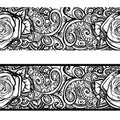 Roses contour line art lace , doodle border frame ribbon design, black and white indian mehndi tatoo elements. isolated on white Royalty Free Stock Photo