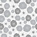 Roses and Dewberry-Flowers in Bloom seamless repeat pattern Background in Black Grey and White Royalty Free Stock Photo