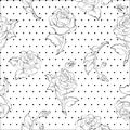 Roses on dots seamless pattern