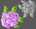 Roses, elements of design.Bud, flower, leaves drawn in sewing style, patches, seam