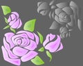 Roses, elements of design.Bud, flower, leaves drawn in sewing style, patches, seam