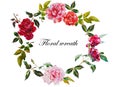 Roses floral wreath frame pattern from watercolor