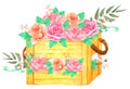 Roses Flowers in Basket hand painted watercolor