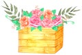 Roses Flowers in Basket hand painted watercolor