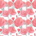 Roses flowers and buds pink blue vintage seamless pattern background Royalty Free Stock Photo