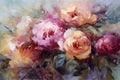 Roses flowers, impasto, horizontal oil painting, boho style, generative ai