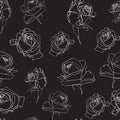 Roses flowers seamless pattern. Blooming spring summer line flowers illustration.