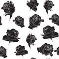 Roses flowers seamless pattern. Blooming spring summer line flowers illustration.