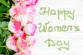 Roses flowers. Top view. Greeting. Concept March 8, Happy Women`s Day.