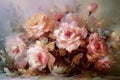 Roses flowers in vase, impasto, horizontal oil painting, boho style, generative ai