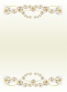 Template of gift or wedding card with flowers and gold decorations.