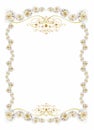 Template of gift or wedding card with flowers and gold decorations.