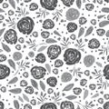 Roses Garden-Flowers in Bloom seamless repeat pattern Background in Grey and White Royalty Free Stock Photo