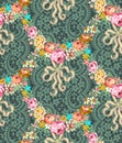 Roccoco Roses Garland Lace Seamless Pattern Royalty Free Stock Photo