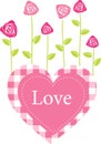 Roses grow from heart. Romantic vector card
