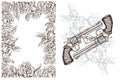 Roses and a gun. A set of outline illustrations with sketches of tattoos
