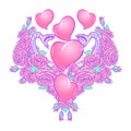 Roses and Hearts arranged in a heart shaped pattern. St Valentine`s day festive design Royalty Free Stock Photo