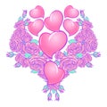 Roses and Hearts arranged in a heart shaped pattern. St Valentine`s day festive design Royalty Free Stock Photo