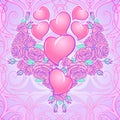 Roses and Hearts arranged in a heart shaped pattern. St Valentine`s day festive design Royalty Free Stock Photo