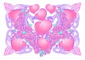 Roses hearts and snakes arranged in a square pattern. St Valentine`s day festive design Royalty Free Stock Photo