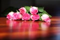 Roses laid on woodfloor with reflection Royalty Free Stock Photo