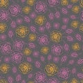 Roses and Leaves Silhuette-Flowers in Bloom Seamless Repeat Pattern. Pattern Background.