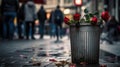 Roses Left in City Garbage Bucket