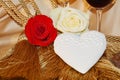 Roses, love, wine, heart on luxurious background Royalty Free Stock Photo