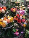 Roses of many colors in a Paris florist shop display