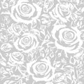 Seamless floral pattern with white Roses on light gray background