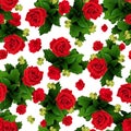 Roses pattern bouquet of flowers, repeating print for fabric. Seamless pattern red rose flowers vintage abstract white background.