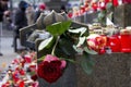 Roses on the pedestal of the Wenceslas monument