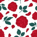 Roses and petals on a white background. Seamless pattern . Vector illustration Royalty Free Stock Photo