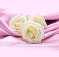 Roses on pink silk background Royalty Free Stock Photo