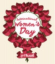 Roses and a Ribbon Forming Women's Symbol for Women's Day, Vector Illustration