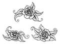 Roses Rose Tattoo Engraved Woodcut Etching Designs Royalty Free Stock Photo