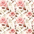 Roses seamless pattern, watercolor illustration, background Royalty Free Stock Photo