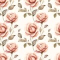 Roses seamless pattern, watercolor illustration, background Royalty Free Stock Photo